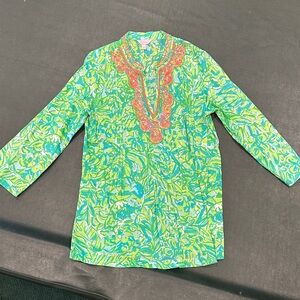 Lilly Pulitzer Green and Pink Beaded Tunic
